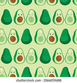 Avocado couple vector seamless pattern. Simple and bright color design. Light background. 