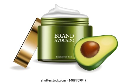 Avocado cream vector realistic. Product placement package. 3d illustration