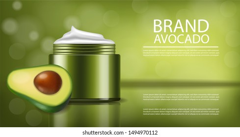 Avocado cream vector realistic. Product placement package. 3d illustration