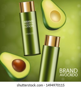 Avocado cream vector realistic. Product placement package. 3d illustration