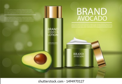 Avocado cream vector realistic. Product placement package. 3d illustration