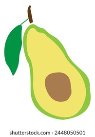 Avocado (Querschnitt), handgezeichnet, Cartoon-Stil, isoliert auf weißem Hintergrund (Hintergrund). Essen. Vektorillustration.