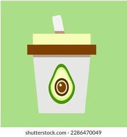 Avocado Cup Cartoon Vector Icon Illustration. Drink Icon Concept, Cartoon Style.