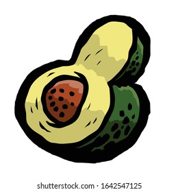 Avocado cut in half with exposed seed -- cartoon style illustration