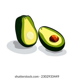 An avocado cut in half on a white background