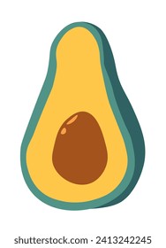 Avocado cut in half, tasty and nutritious food for dieting. Isolated fruit with pit, delicious meal for vegans and vegetarians. Nourishment with vitamins and microelements. Vector in flat style