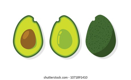 Avocado cut in half and whole product