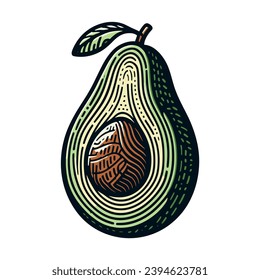 avocado cut with a leaf vector illustration