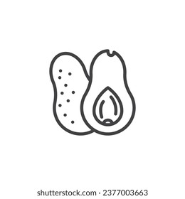Icono de línea de corte de aguacate. signo de estilo lineal para concepto móvil y diseño web. Icono vector contorno vegetal de aguacate. Símbolo, ilustración del logotipo. Gráficos vectoriales