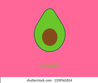 avocado cut on a pink background and the inscription in English avocado