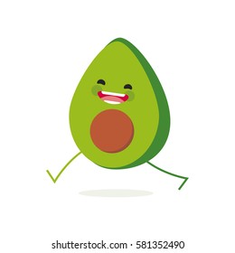  Avocado with cute face. Illustration with funny and healthy food cartoon. Isolated