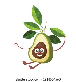 Aguacate. Personaje de aguacate lindo y divertido en estilo cómico mirando hacia arriba, ilustración vectorial de dibujos animados aislados en fondo blanco. Carácter de fresa rojo y maduro, mascota de ojos grandes