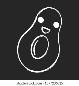 Avocado cute kawaii chalk character. Happy fruit with smiling baby face. Funny emoji, emoticon, smile. Vector isolated chalkboard illustration