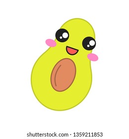 Avocado cute kawaii vector character. Happy fruit with smiling baby face. Laughing food. Funny emoji, emoticon, smile. Isolated cartoon color illustration