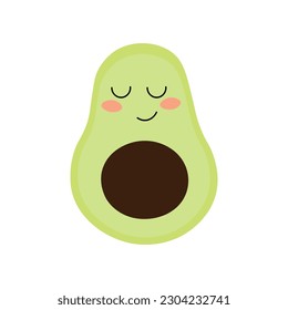Avocado cute smiling isolated illustration with cheeks. Avocadorable greeting card for nutrition or fitness