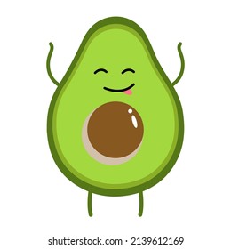 Avocado cute vector icon. Live avocado concept icon with a smile. Half a small avocado with pit. Baby avocado. Vector illustration.