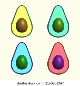 Aguacate de diferentes colores. 3d ilustración del aguacate. Ilustración de material vectorial.