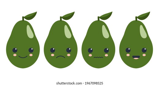 avocado with different emotions. vector flat illustration. a sad and cheerful vegetable.