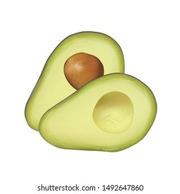 the avocado is divided into two against a white background