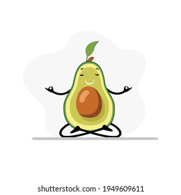 Avocado doing yoga, calm meditation and right breathe. Vecor concept concentration and relaxation, meditating sitting, diet harmony, yoga avocado, asana peaceful illustration