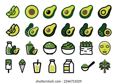 avocado doodle icon set cartoon cute hand drawn 