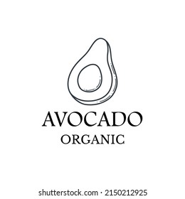 Avocado doodle outline icon. Logo organic fruit and vegetable isolated illustration.