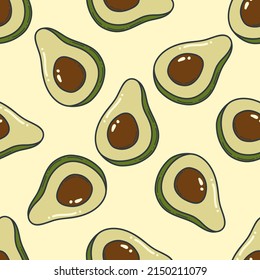 Avocado doodle outline seamless pattern illustration. Background of organic fruit and vegetable isolated illustration.