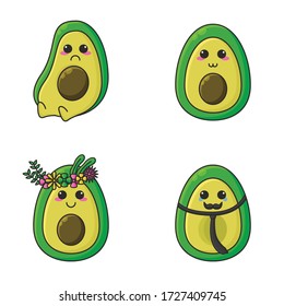 Ilustración del vector aguacate Doodle. Mascota del icono de la fruta tropical
