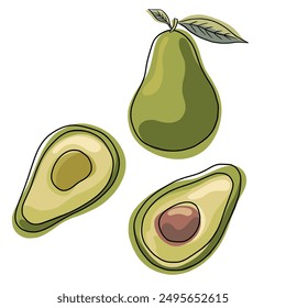 Avocado drawing. Avocado doodle. Avocado hand drawn