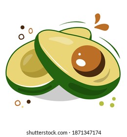 AVOCADO Zeichnung. Fruchtsymbol einzeln auf weißem Hintergrund.
. Gesunde Lebensmittel, tropische Früchte. Flache Cartoon-Vektorgrafik.