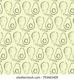 Avocado drawing pattern with greenish cream background