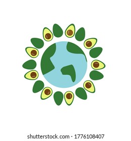 Avocado earth isolated illustration. Avocado around earth symbol