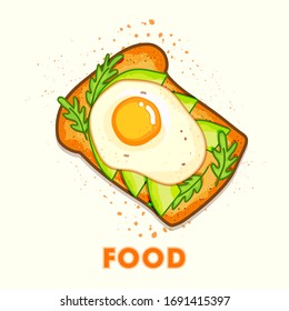 Avocado and egg sandwich. Healthy breakfast, hand drawn, vector illustration.