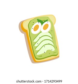 Avocado with eggs on slice bread.breakfast toast menu.vector illustration