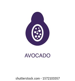 Avocado element in flat simple style on white background. Avocado icon, with text name concept template