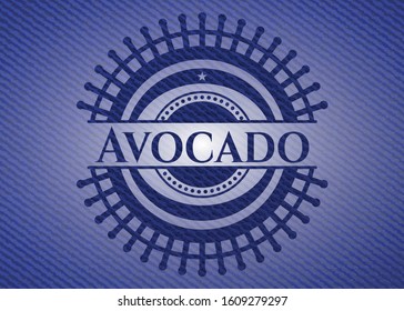 Avocado emblem with jean background. Vector Illustration. Detailed.