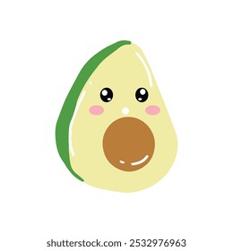 Emoticon de aguacate. Diseño de personaje de dibujos animados de aguacate de fruta kawaii