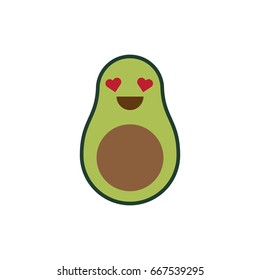 Avocado emoticon in love. Heart eyes. Cute flat design.