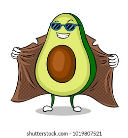 Avocado exhibitionist in raincoat pop art retro vector illustration. Cartoon food character. Isolated image on white background. Comic book style imitation.