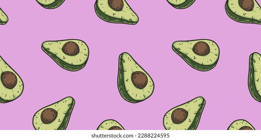 Avocado exotic fruit seamless pattern. Vector eco organic nature ingredient for food market.
