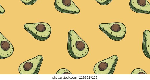 Avocado exotic fruit seamless pattern. Vector eco organic nature ingredient for food market.