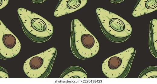 Avocado exotic fruit seamless pattern. Vector eco organic nature ingredient for food market.