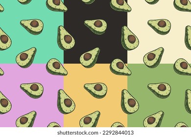 Avocado exotic fruit seamless pattern set. Eco organic nature ingredient collection for food market.