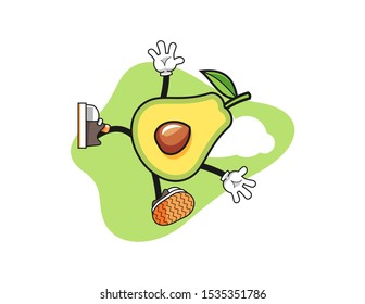 Avocado fall from sky mascot design vector. Cartoon character illustration for business, t shirt, sticker.
