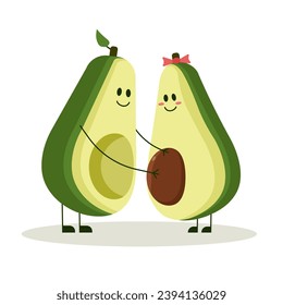Avocado family with pregnant woman. Expecting baby, hugging, love,  cartoon character. 