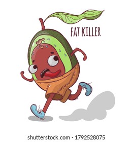 AVOCADO FAT KILLER Sport Tropical Fruit Health Nutrition Paleo Keto Vegetarian Diet Hand Drawn Cartoon Vector Illustration For Print