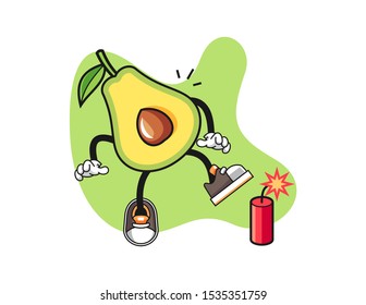 Avocado with firecrackers mascot design vector. Cartoon character illustration for business, t shirt, sticker.