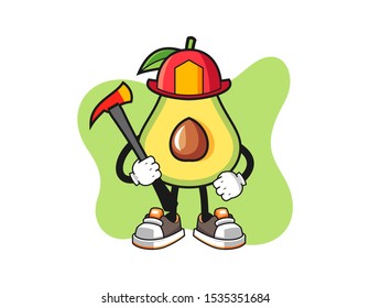 Avocado firefighter mascot design vector. Cartoon character illustration for business, t shirt, sticker.