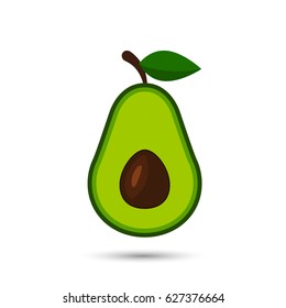 Avocado flat color icon fruit with leaf. Vector isolated illustration.