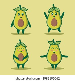 avocado flat design cartoon cute pack